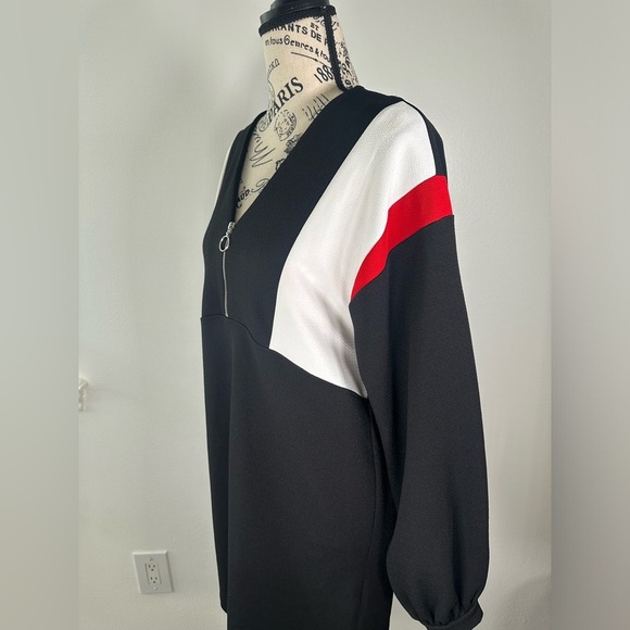 NWOT Zara Womens Color Block Shift Drees Long Sleeve Black Red White Size Small - Picture 6 of 8